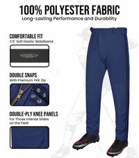Proline Youth Full Length Baseball Pants with Stripes (Navy)