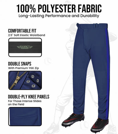 Proline Youth Full Length Baseball Pants with Stripes (Navy)
