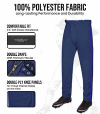Proline Youth Full Length Baseball Pants with Stripes (Navy)
