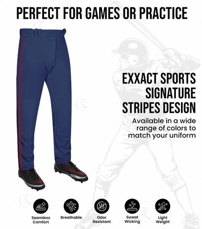 Proline Youth Full Length Baseball Pants with Stripes (Navy)
