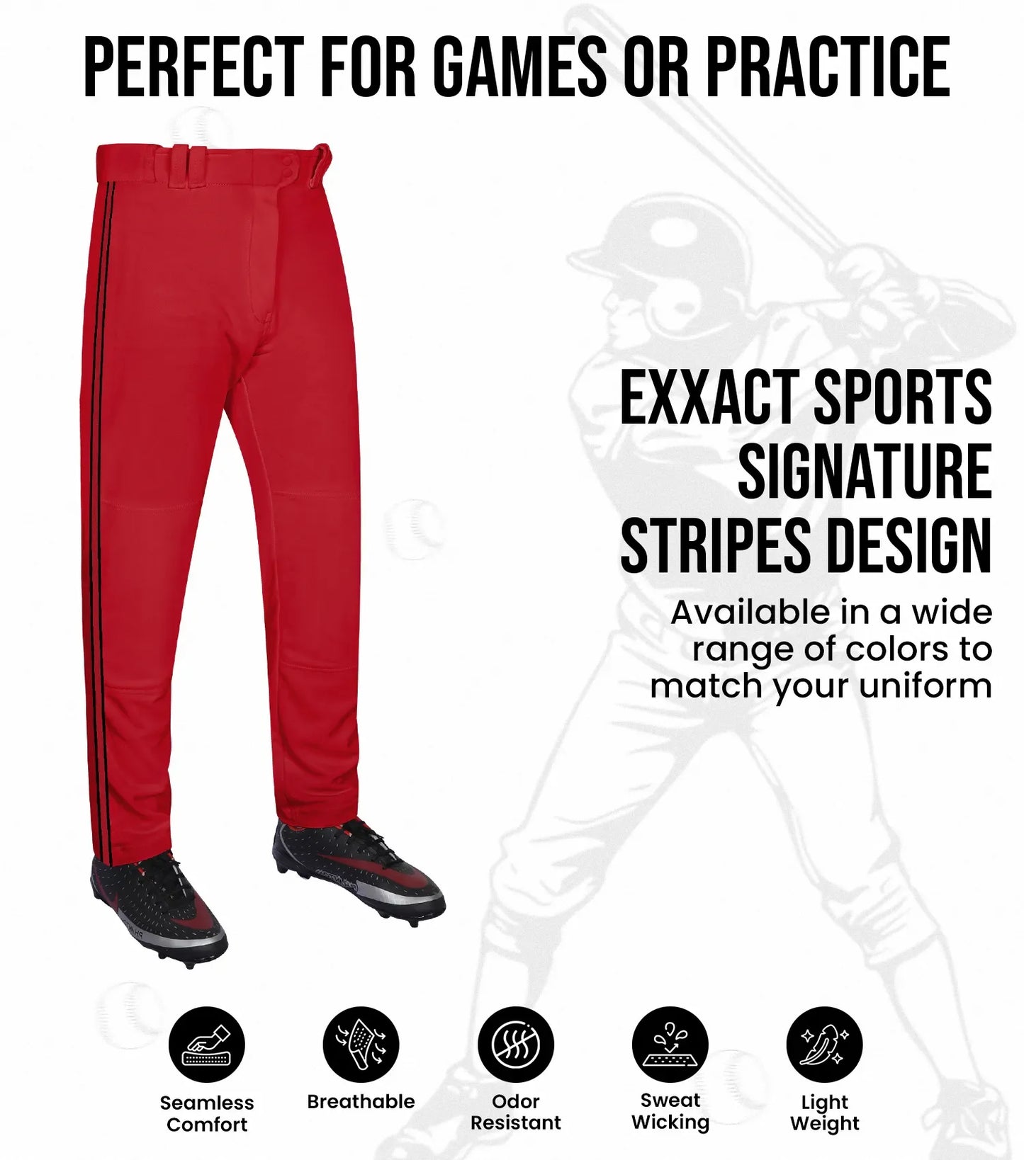 Proline Youth Full Length Baseball Pants with Stripes (Red)