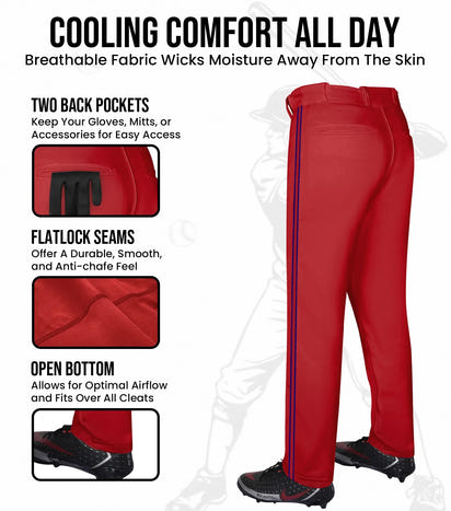 Proline Youth Full Length Baseball Pants with Stripes (Red)