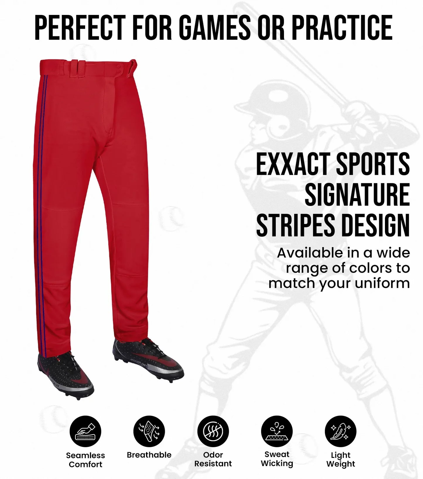 Proline Youth Full Length Baseball Pants with Stripes (Red)