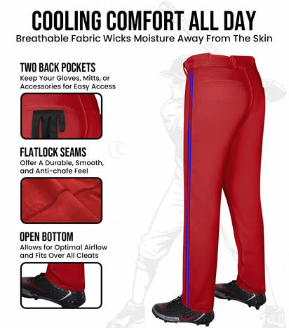 Proline Youth Full Length Baseball Pants with Stripes (Red)