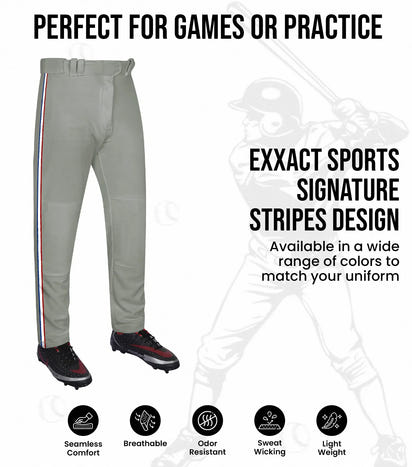 Proline Adult Full Length Baseball Pants with Stripes (Gray)