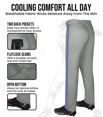Proline Adult Full Length Baseball Pants with Stripes (Gray)