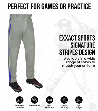 Proline Adult Full Length Baseball Pants with Stripes (Gray)
