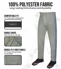Proline Adult Full Length Baseball Pants with Stripes (Gray)