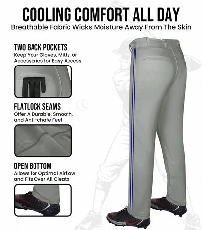 Proline Adult Full Length Baseball Pants with Stripes (Gray)