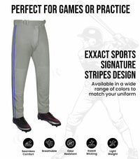 Proline Adult Full Length Baseball Pants with Stripes (Gray)
