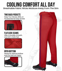 Proline Adult Full Length Baseball Pants with Stripes (Red)