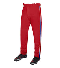 Proline Adult Full Length Baseball Pants with Stripes (Red)