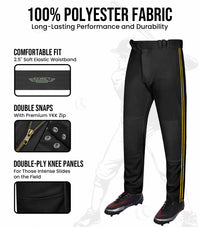 Proline Adult Full Length Baseball Pants with Stripes (Black)