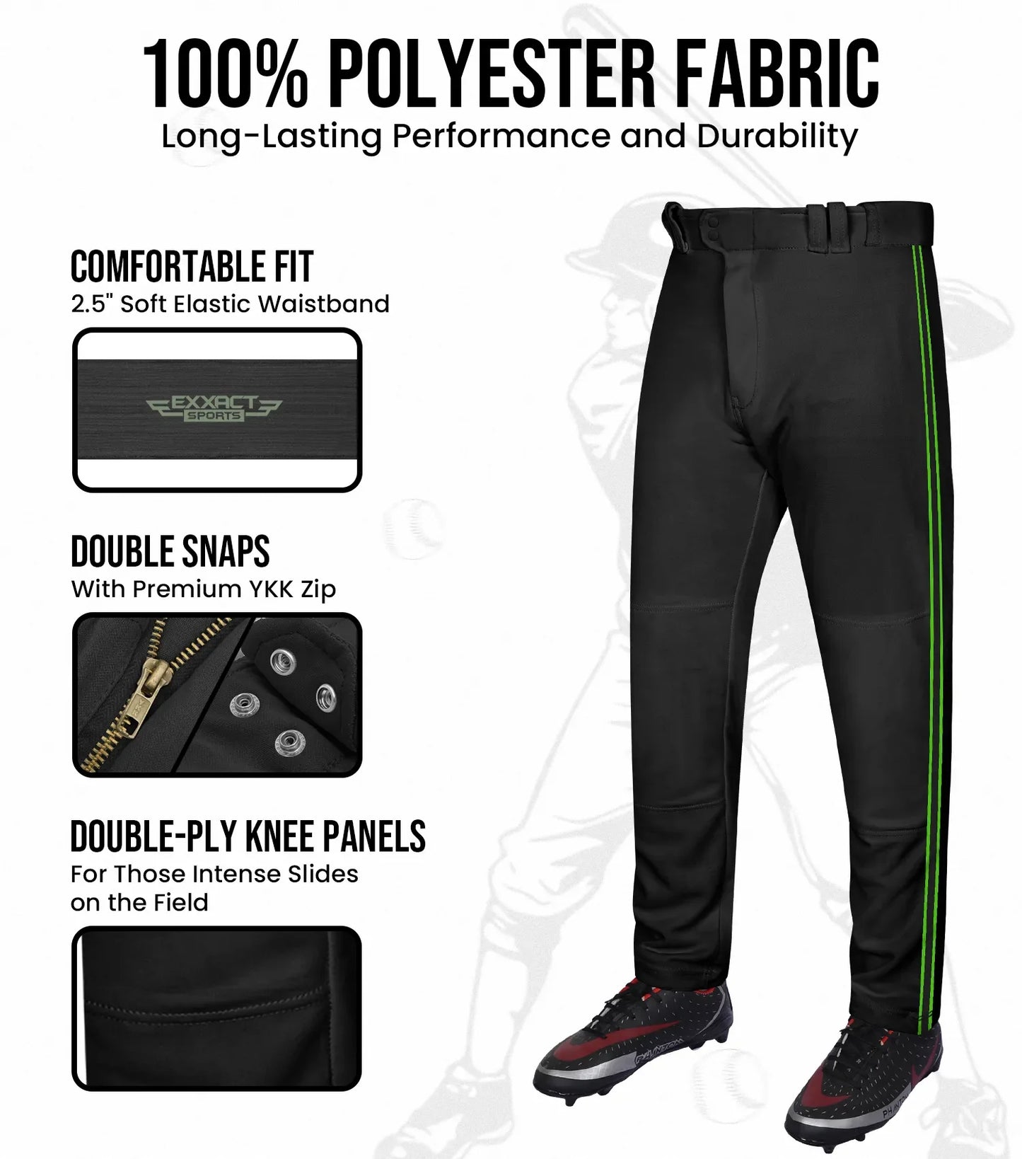 Proline Adult Full Length Baseball Pants with Stripes (Black)