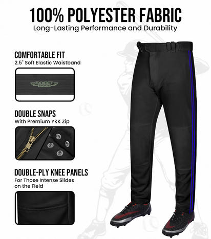 Proline Adult Full Length Baseball Pants with Stripes (Black)
