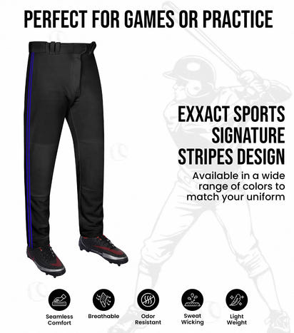 Proline Adult Full Length Baseball Pants with Stripes (Black)