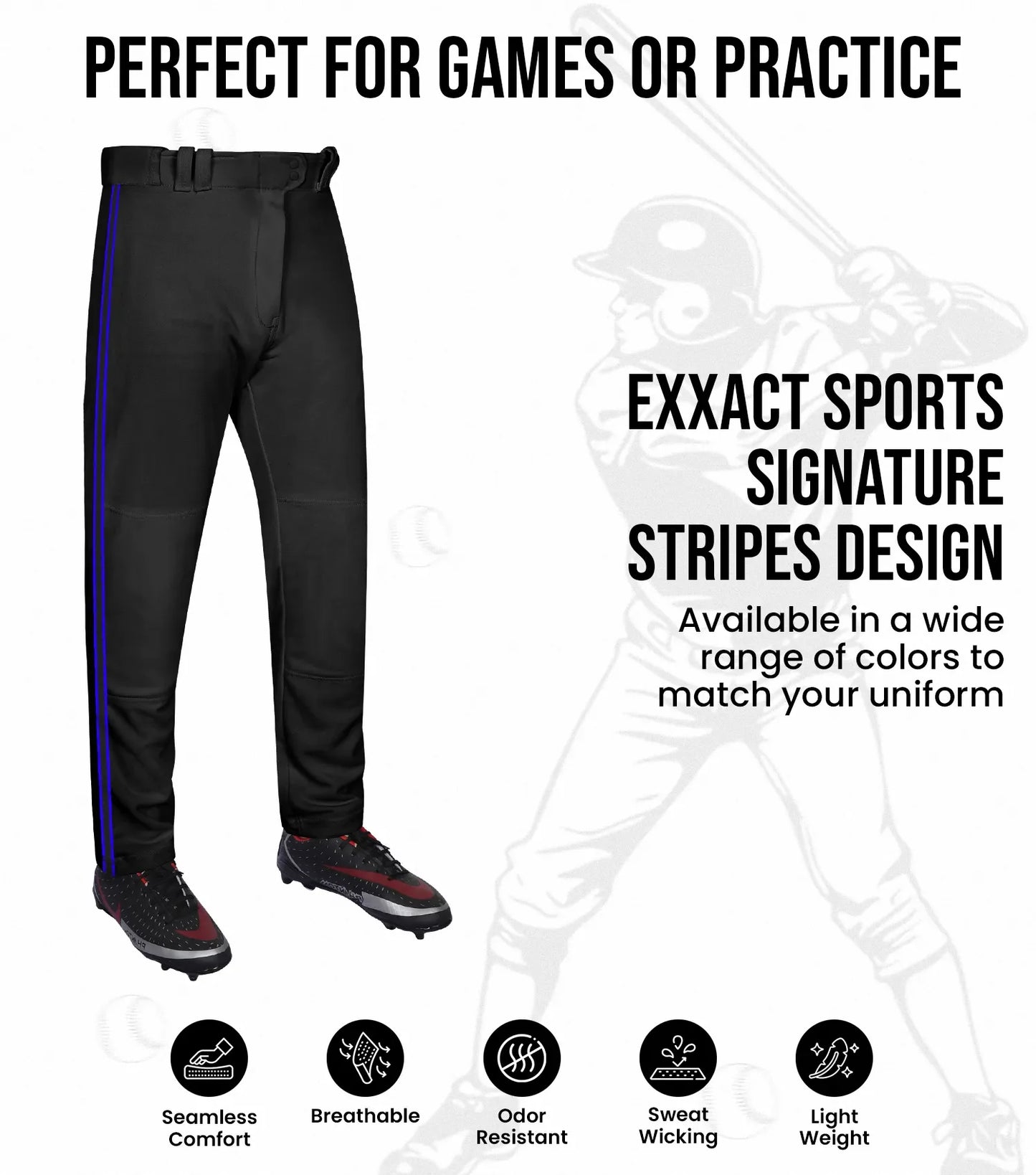 Proline Adult Full Length Baseball Pants with Stripes (Black)