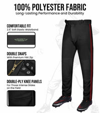 Proline Adult Full Length Baseball Pants with Stripes (Black)