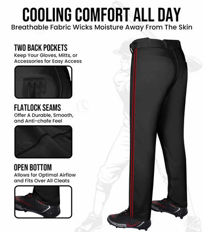 Proline Adult Full Length Baseball Pants with Stripes (Black)