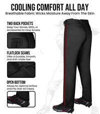 Proline Adult Full Length Baseball Pants with Stripes (Black)
