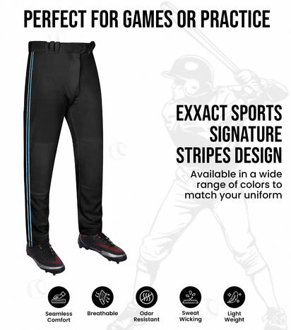Proline Adult Full Length Baseball Pants with Stripes (Black)