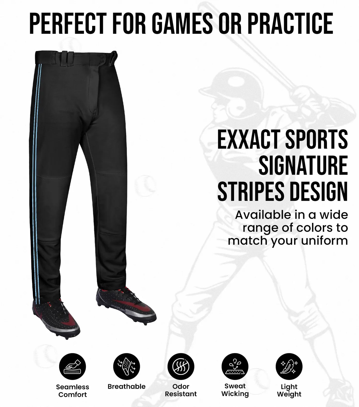Proline Adult Full Length Baseball Pants with Stripes (Black)