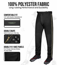 Proline Adult Full Length Baseball Pants with Stripes (Black)