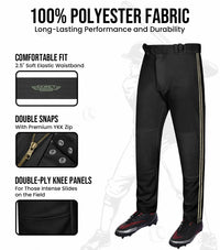 Proline Adult Full Length Baseball Pants with Stripes (Black)