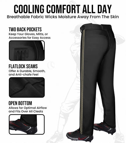 Proline Adult Full Length Baseball Pants with Stripes (Black)