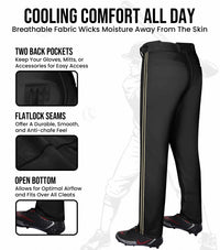 Proline Adult Full Length Baseball Pants with Stripes (Black)