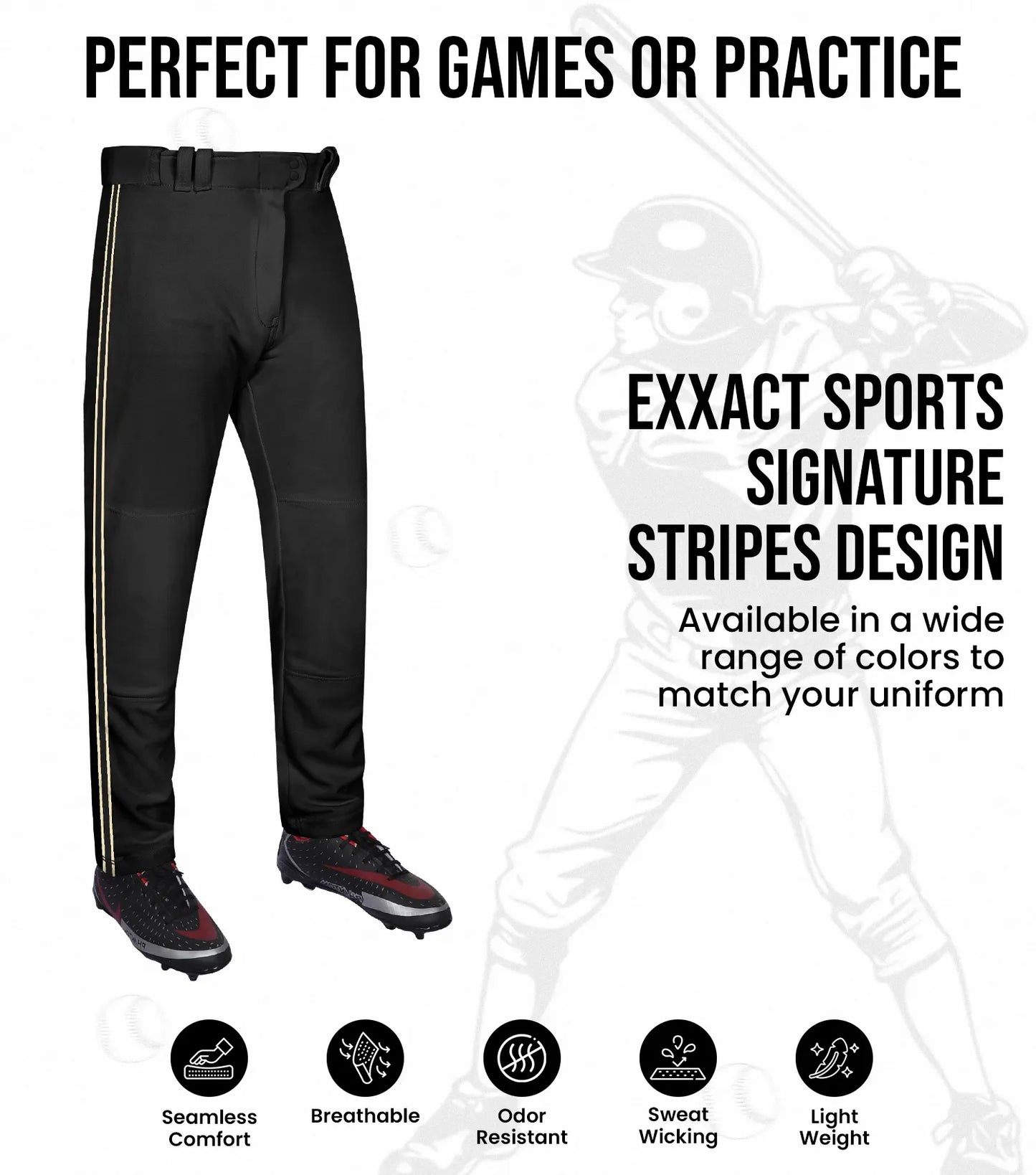 Proline Adult Full Length Baseball Pants with Stripes (Black)
