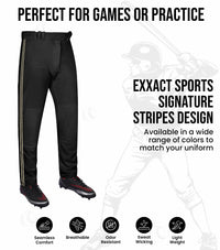 Proline Adult Full Length Baseball Pants with Stripes (Black)