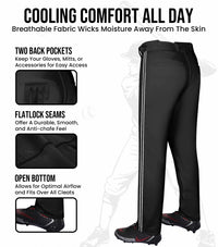 Proline Adult Full Length Baseball Pants with Stripes (Black)