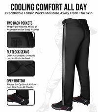 Proline Adult Full Length Baseball Pants with Stripes (Black)