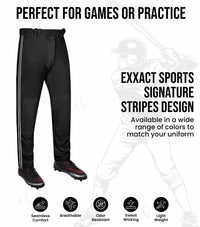 Proline Adult Full Length Baseball Pants with Stripes (Black)
