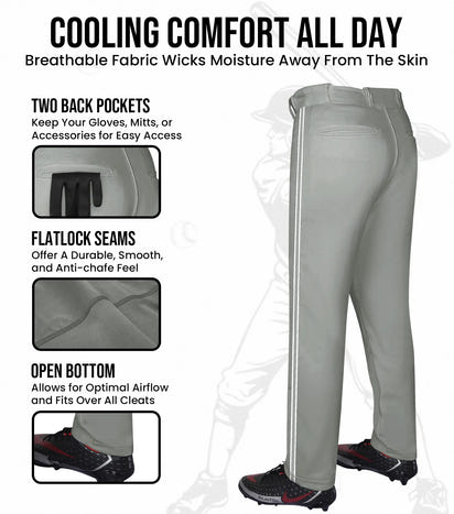 Proline Adult Full Length Baseball Pants with Stripes (Gray)