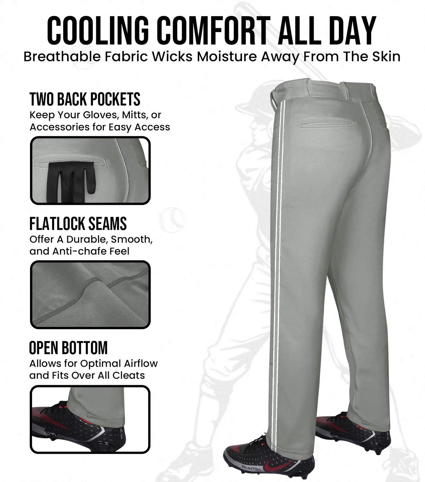 Proline Adult Full Length Baseball Pants with Stripes (Gray)