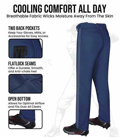 Proline Adult Full Length Baseball Pants with Stripes (Navy)