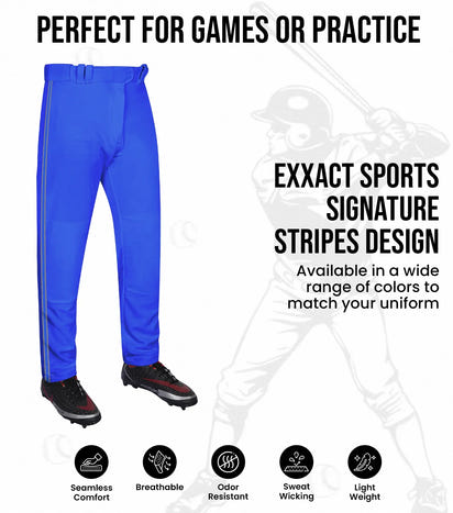 Proline Adult Full Length Baseball Pants with Stripes (Royal Blue)