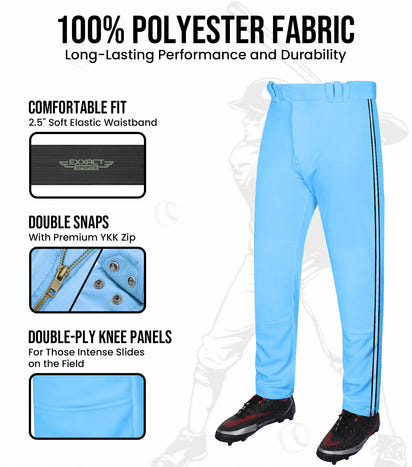 Proline Adult Full Length Baseball Pants with Stripes (Sky)