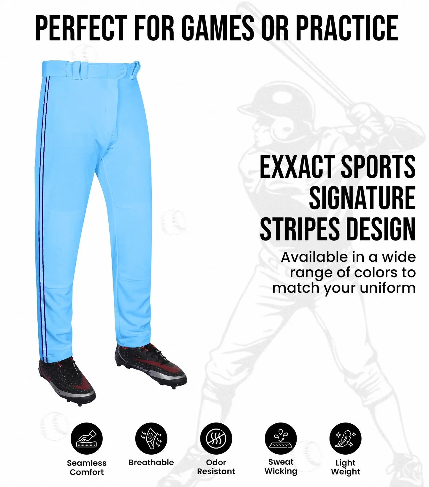 Proline Adult Full Length Baseball Pants with Stripes (Sky)