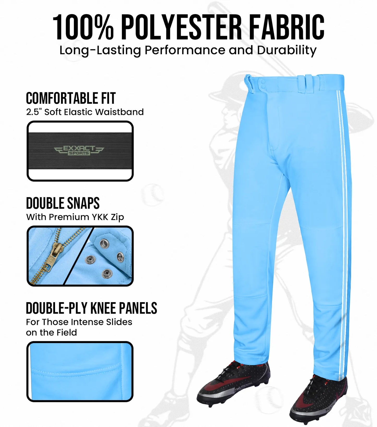 Proline Adult Full Length Baseball Pants with Stripes (Sky)