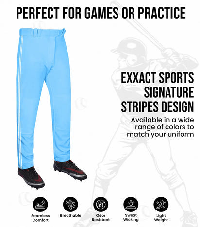 Proline Adult Full Length Baseball Pants with Stripes (Sky)