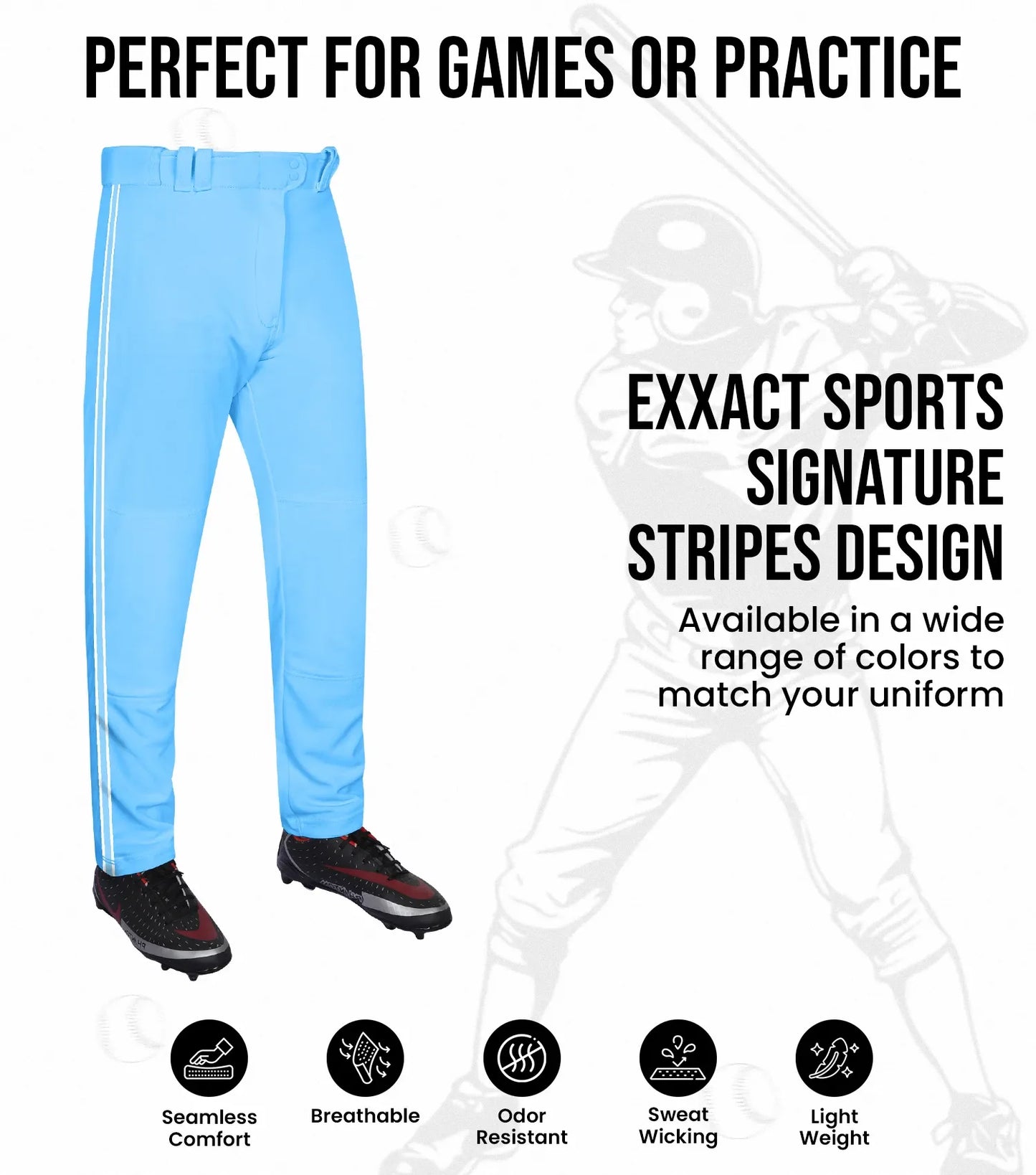 Proline Adult Full Length Baseball Pants with Stripes (Sky)