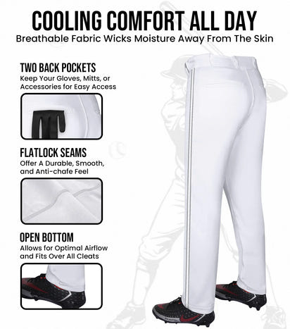 Proline Adult Full Length Baseball Pants with Stripes (White)