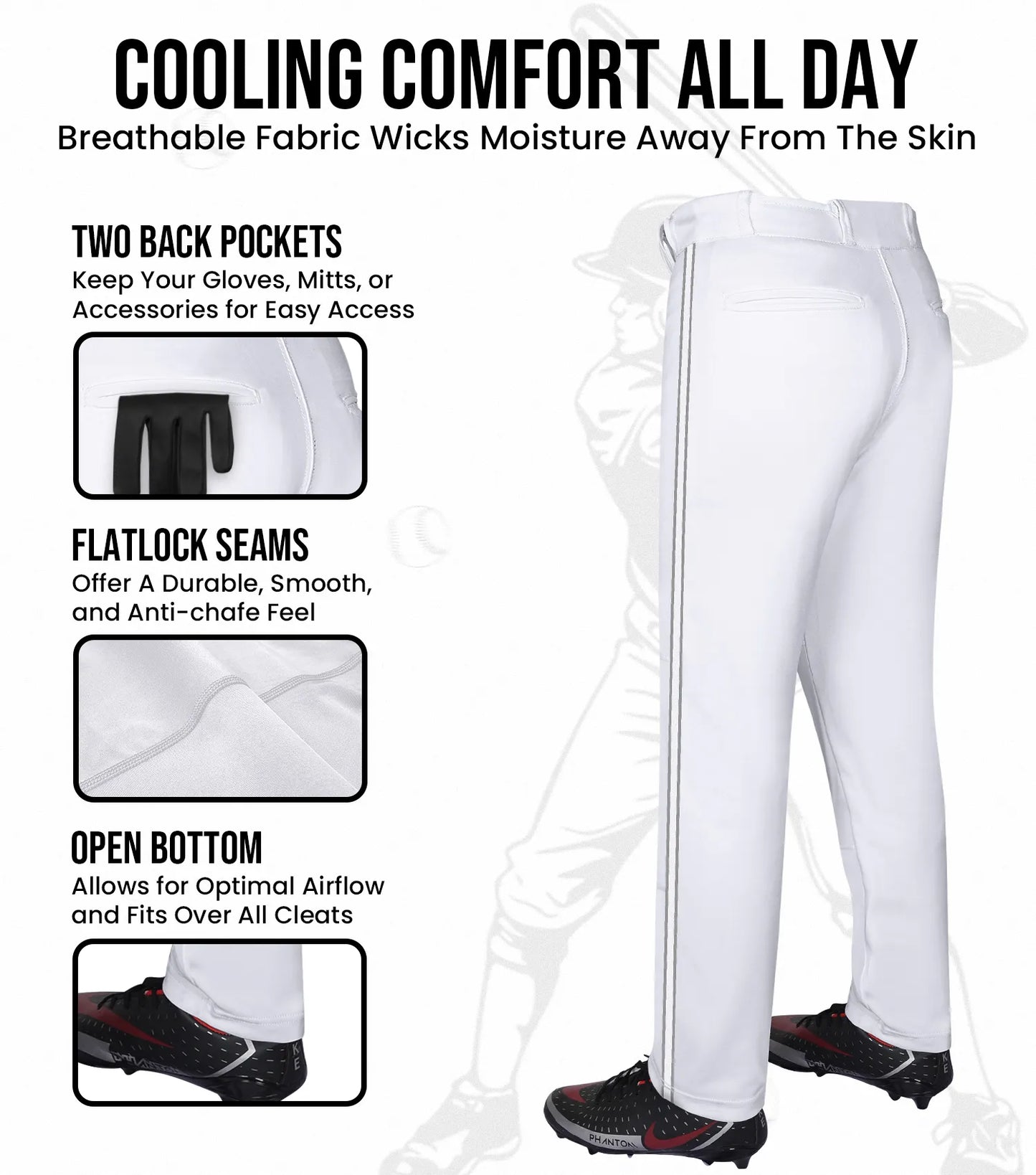 Proline Adult Full Length Baseball Pants with Stripes (White)