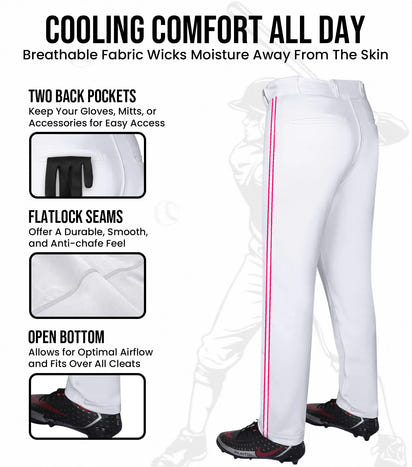 Proline Adult Full Length Baseball Pants with Stripes (White)