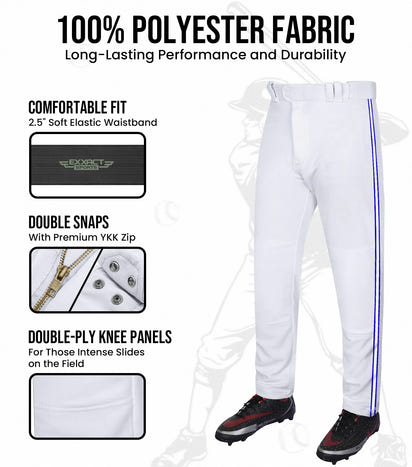 Proline Adult Full Length Baseball Pants with Stripes (White)