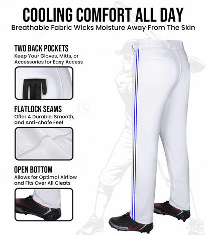 Proline Adult Full Length Baseball Pants with Stripes (White)