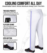 Proline Adult Full Length Baseball Pants with Stripes (White)